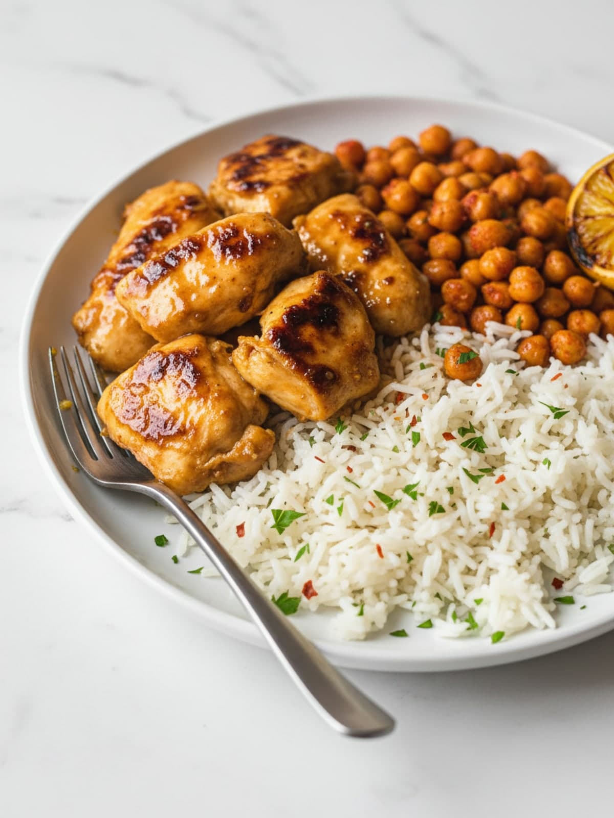 Grilled Chicken and Chickpea Bowls: Cook the rice