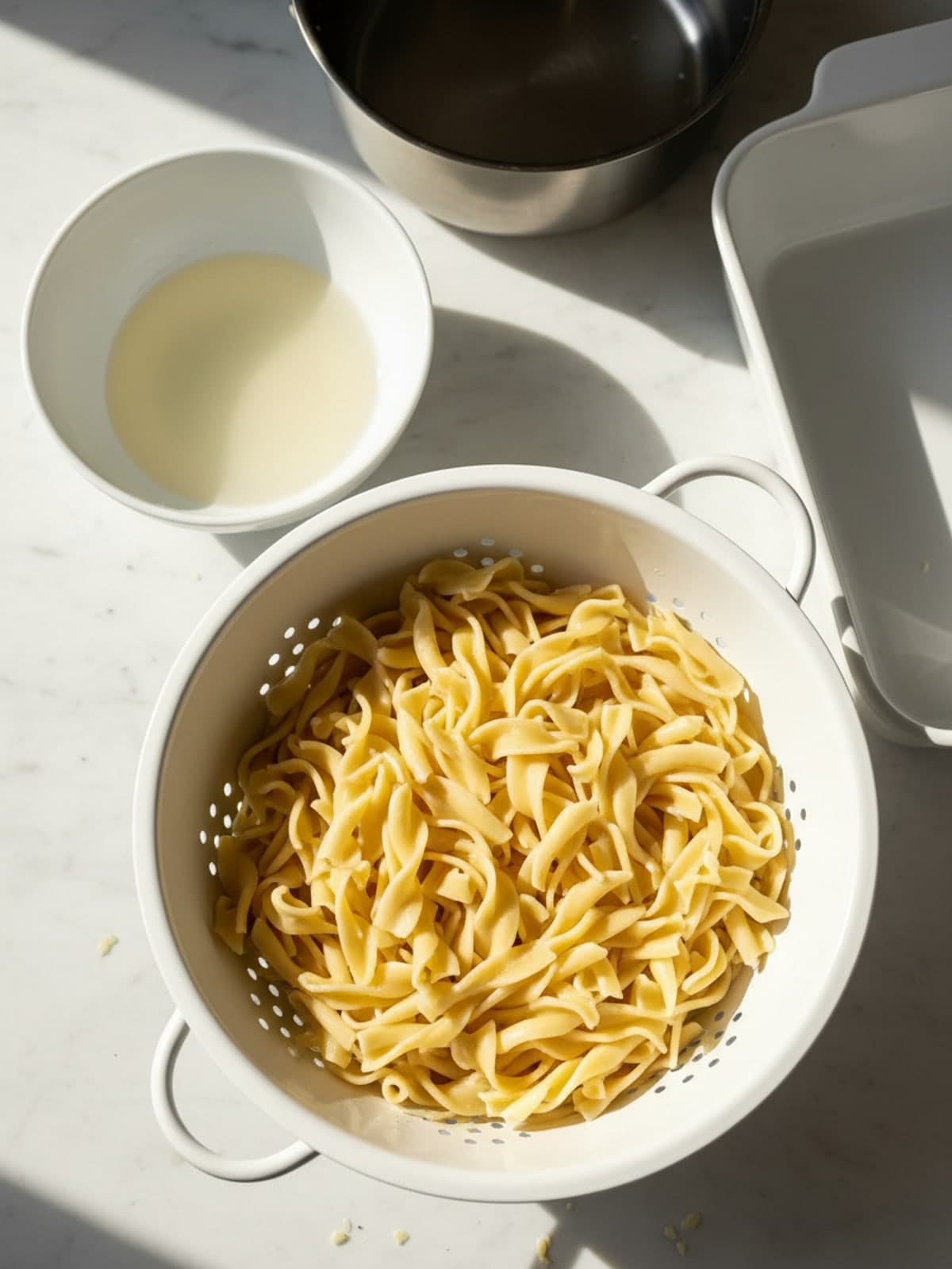 Chicken Noodle Casserole with Cracker Topping: Undercook and drain the noodles