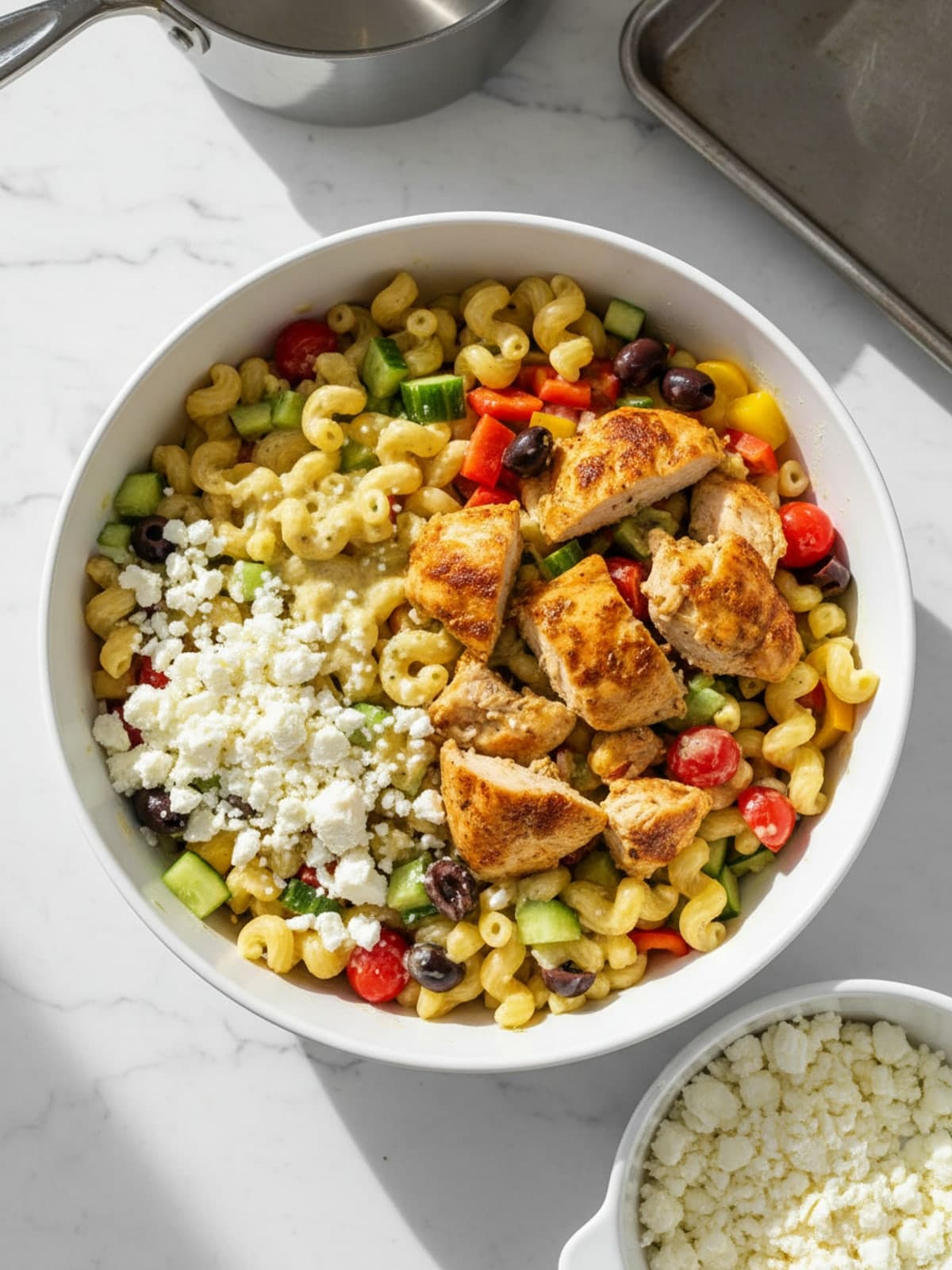 Chicken Pasta Salad with Lemon Herb Dressing: Fold the salad