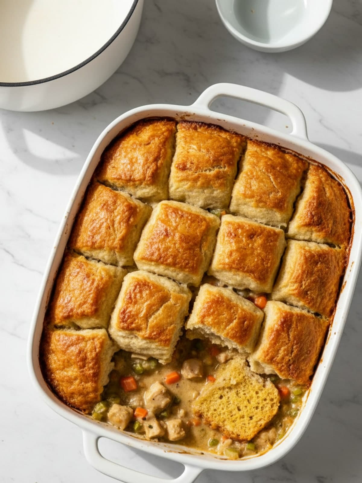 Chicken Pot Pie Casserole: Add biscuits and bake